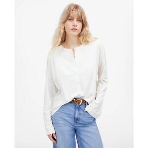 Madewell Relaxed Henley Long-Sleeve Tee WMNS S White Pullover Stretch Side Slit